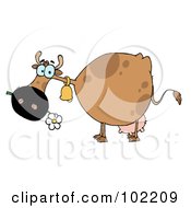 Royalty Free RF Clipart Illustration Of A Brown Cow Eating A Daisy