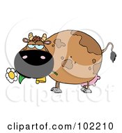 Royalty Free RF Clipart Illustration Of A Chubby Brown Cow Eating A Daisy Flower