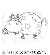 Royalty Free RF Clipart Illustration Of An Outlined Chubby Cow Eating A Daisy Flower