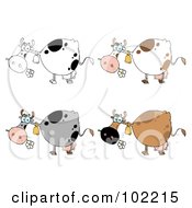 Royalty Free RF Clipart Illustration Of A Digital Collage Of Four Cows Eating Flowers 1