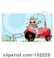 Poster, Art Print Of Caucasian Male Farmer Waving And Operating A Tilling Tractor