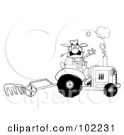 Poster, Art Print Of Coloring Page Outline Of A Farmer Waving And Tilling A Field With A Tractor