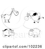 Poster, Art Print Of Digital Collage Of A Black And White Horse Cow Pig And Sheep