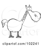 Royalty Free RF Clipart Illustration Of A Coloring Page Outline Of A Short Horse With A Long Neck