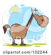 Royalty Free RF Clipart Illustration Of A Brown Horse With A Long Neck In The Sunshine