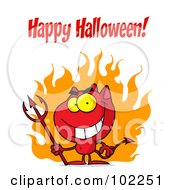 Poster, Art Print Of Happy Halloween Greeting Over A Devil