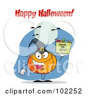 Poster, Art Print Of Happy Halloween Greeting Over A Pumpkin
