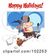 Poster, Art Print Of Happy Holidays Greeting Over A Halloween Witch And Spider