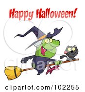 Royalty Free RF Clipart Illustration Of A Happy Halloween Greeting Over A Green Witch