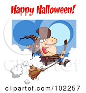 Poster, Art Print Of Happy Halloween Greeting Over A Witch And Spider