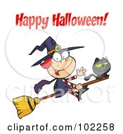 Royalty Free RF Clipart Illustration Of A Happy Halloween Greeting Over A Little Witch