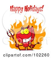 Royalty Free RF Clipart Illustration Of A Happy Holidays Greeting Over A Halloween Devil