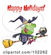 Royalty Free RF Clipart Illustration Of A Happy Holidays Greeting Over A Halloween Witch