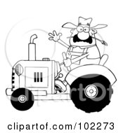 Poster, Art Print Of Outlined Farmer Waving And Driving A Tractor