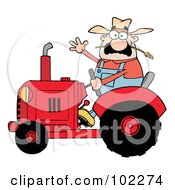 Poster, Art Print Of Friendly Farmer Waving And Driving A Red Tractor