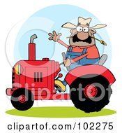 Poster, Art Print Of Hispanic Farmer Waving And Driving A Red Tractor