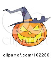 Poster, Art Print Of Jack O Lantern Wearing A Witch Hat