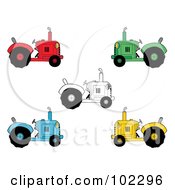 Poster, Art Print Of Digital Collage Of Black And White Red Green Blue And Yellow Farm Tractors