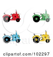 Poster, Art Print Of Digital Collage Of Red Green Blue And Yellow Farm Tractors