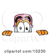 Pencil Mascot Cartoon Character Peeking Over A Surface