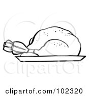 Poster, Art Print Of Outlined Roasted Turkey On A Tray