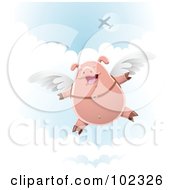 Royalty Free RF Clipart Illustration Of A Skydiving Pig With Wings Strapped To His Back by Qiun