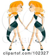 Royalty Free RF Clipart Illustration Of Beautiful Gemini Zodiac Women Holding Hands
