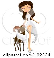 Royalty Free RF Clipart Illustration Of A Beautiful Aries Zodiac Woman Walking With A Ram by BNP Design Studio
