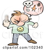 Angry Toon Guy Cursing And Holding Up His Middle Finger With A Blurred Spot