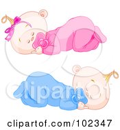Boy And Girl Baby Twins Sleeping With Pacifiers