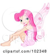Poster, Art Print Of Pretty Pink Haired Fairy Sitting With Her Arms Over Her Legs