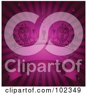 Royalty Free RF Clipart Illustration Of A Tiara Over A Blank Banner On A Purple Ray Background by Pushkin