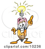 Pencil Mascot Cartoon Character With A Bright Idea