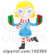 Blond Caucasian Christmas Girl Holding Presents