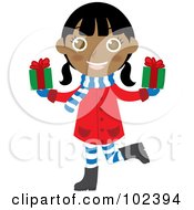 Poster, Art Print Of Indian Christmas Girl Holding Presents