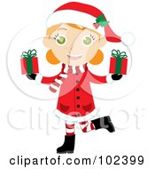 Poster, Art Print Of Irish Christmas Girl In A Red Coat Carrying Presents