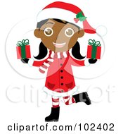 Poster, Art Print Of Indian Christmas Girl In A Red Coat Carrying Presents