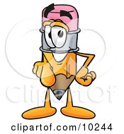 Pencil Mascot Cartoon Character Pointing At The Viewer
