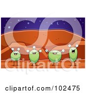 Royalty Free RF Clipart Illustration Of A Row Of Happy Green Martians