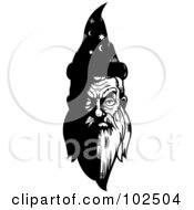 Royalty Free RF Clipart Illustration Of A Black And White Old Wizards Face by Cory Thoman