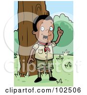 Royalty Free RF Clipart Illustration Of A Knowledgeable Black Cub Scout Boy In The Woods by Cory Thoman