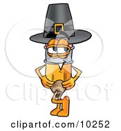 Poster, Art Print Of Pencil Mascot Cartoon Character Wearing A Pilgrim Hat On Thanksgiving