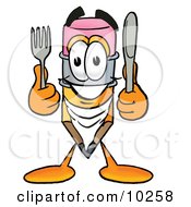 Pencil Mascot Cartoon Character Holding A Knife And Fork