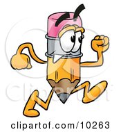 Clipart Picture Of A Pencil Mascot Cartoon Character Running