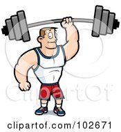 Poster, Art Print Of Fitness Man Holding Up A Barbell With One Hand