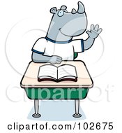 Poster, Art Print Of Smart Rhino Student Raising His Hand