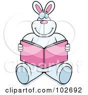 Royalty Free RF Clipart Illustration Of A Happy White Rabbit Reading by Cory Thoman
