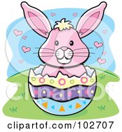 Royalty Free RF Clipart Illustration Of A Pink Easter Bunny With Hearts In An Egg Shell