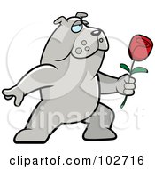 Royalty Free RF Clipart Illustration Of A Romantic Bulldog Holding Out A Rose by Cory Thoman