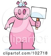 Poster, Art Print Of A Happy Pink Hippo Holding A Sign